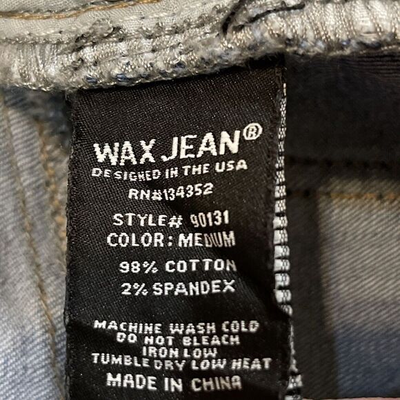 Wax Jean Distressed Denim Mini Skirt Women's Small Blue Wash Raw Hem Rockabilly - Picture 3 of 8